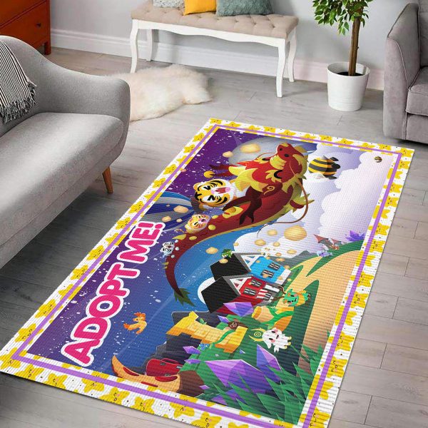 Adopt Me Lunar Gold Tiger Riding Dragon Rug Carpet Kid's Bedroom Living Room
